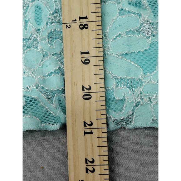 Dressbarn Women's Blue Floral Sheer Overlay 3/4 Bell Sleeve Scoop Neck Blouse M - Picture 4 of 6